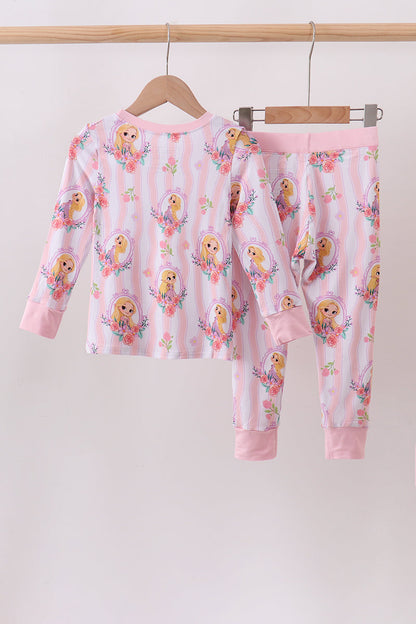 Pink princess stripe bamboo pajama set