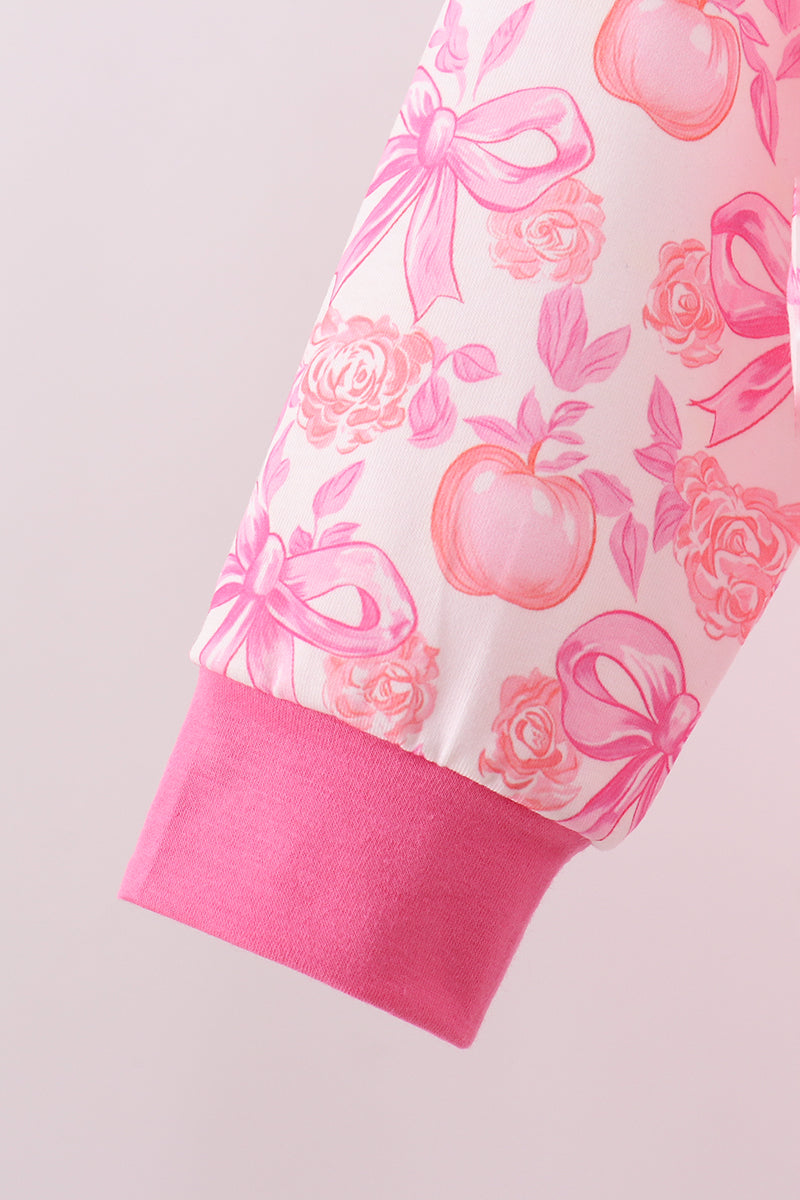 Pink Pumpkin Bow Lace Skorts Set