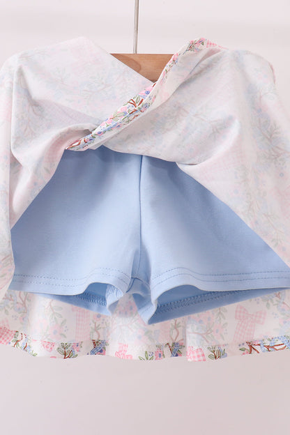 Blue Bow Lace Skorts Set