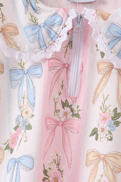 Pink Bow Floral Lace Skorts Set