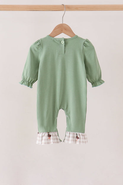 Green duck guack guack embroidery ruffle romper
