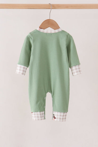 Green Duck guack guack Embroidery Romper