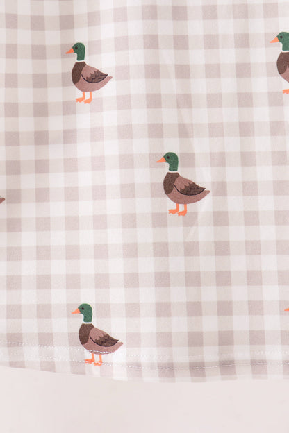 Green Duck Embroidery Gingham Dress