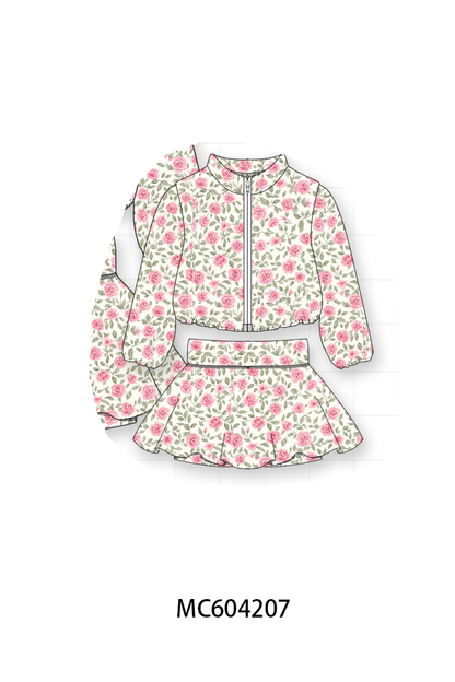 Pink floral print skorts set