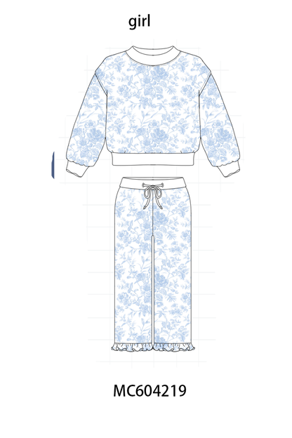 Blue floral print mom&me pants set