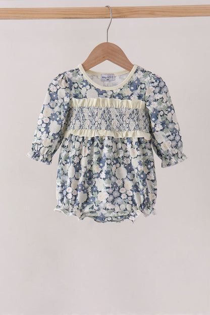 Vintage Floral Smocked Ruffle Bubble