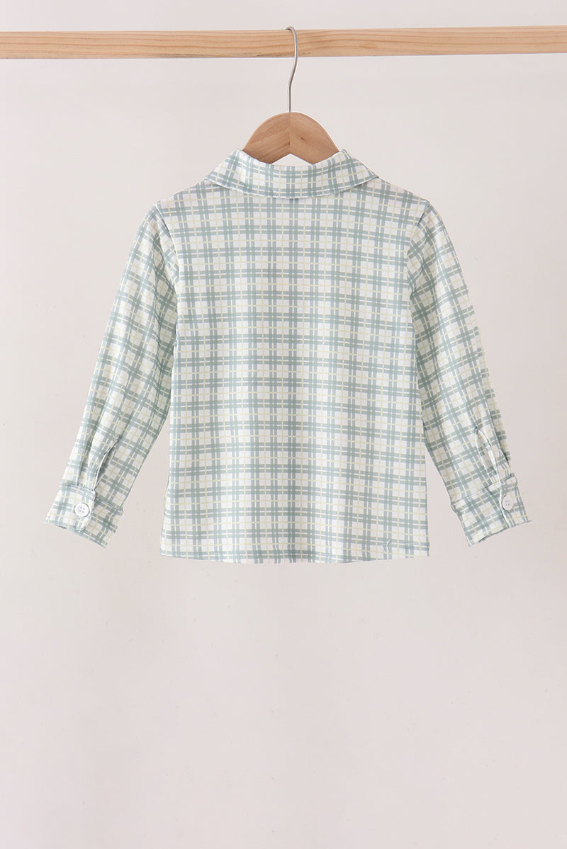 Sage plaid pocket button down shirt