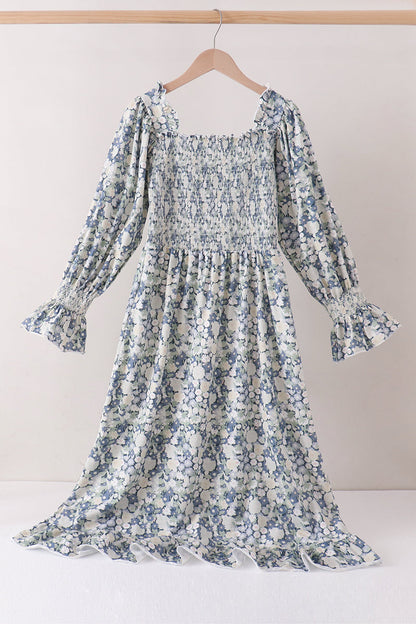 Vintage Floral Smocked Mom Dress