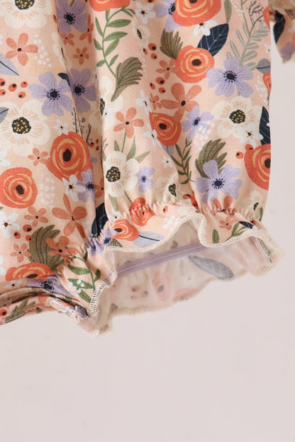 Coral floral smocked bubble