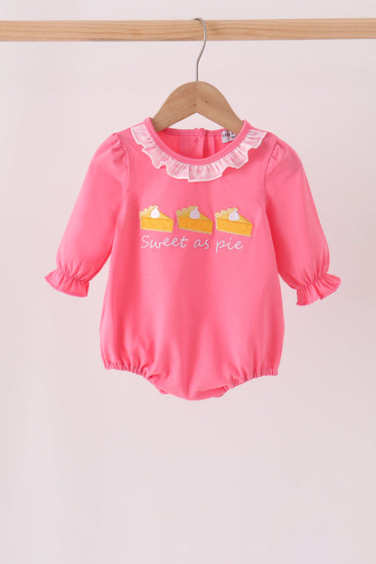 Pink sweet as pie embroidery ruffle bubble