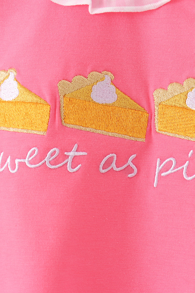Pink sweet as pie embroidery ruffle bubble