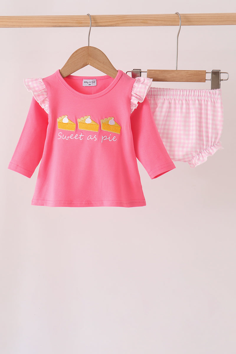 Pink sweet as pie embroidery ruffle bloomer set