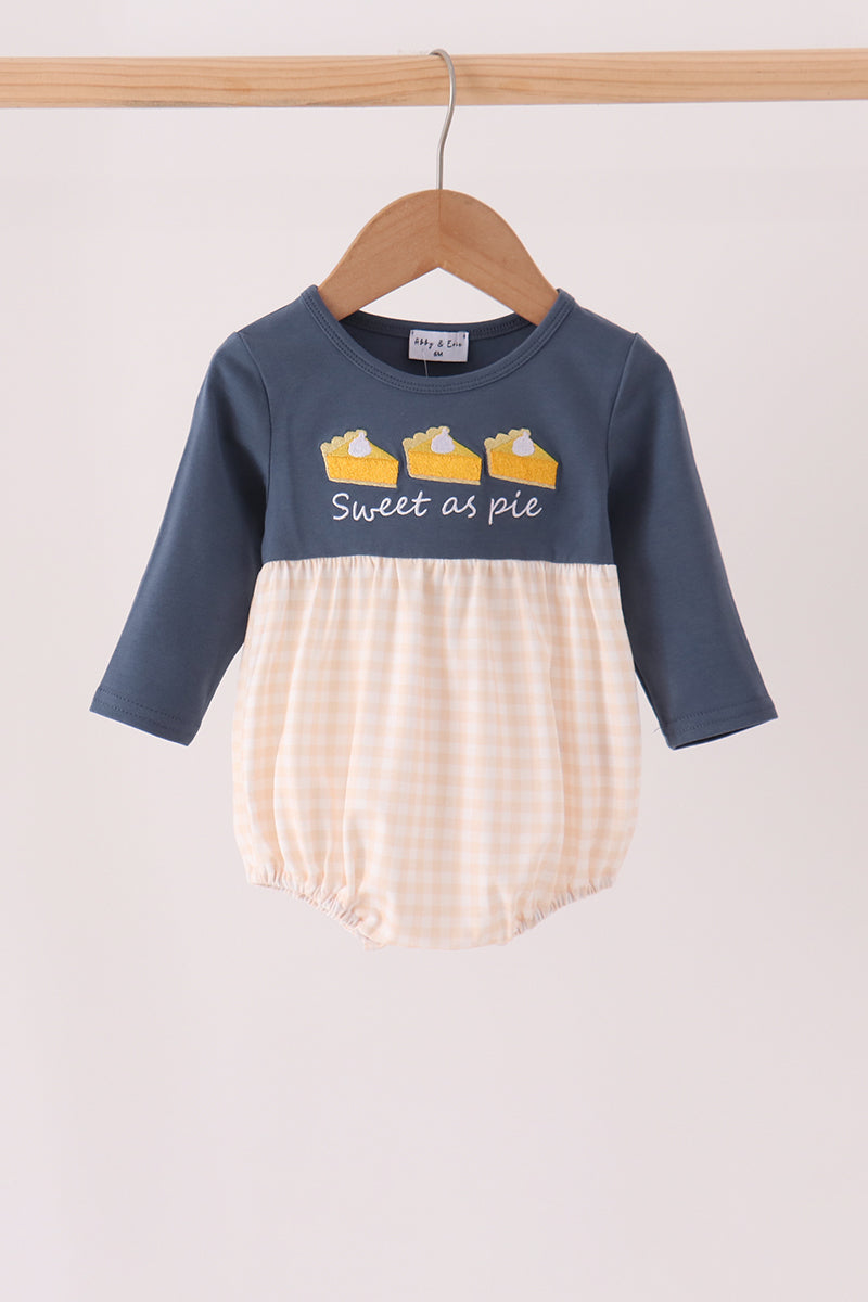 Navy sweet as pie embroidery gingham bubble