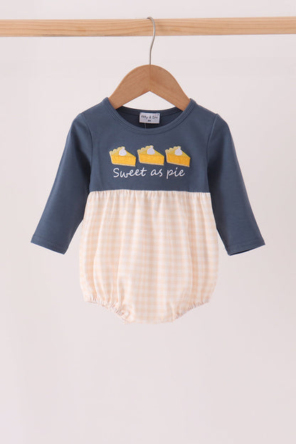 Navy sweet as pie embroidery gingham bubble