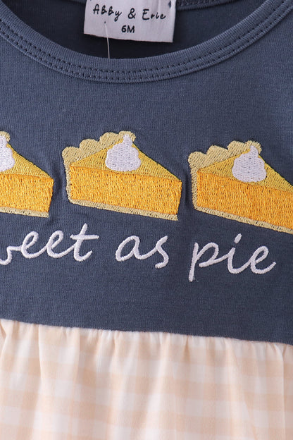 Navy sweet as pie embroidery gingham bubble