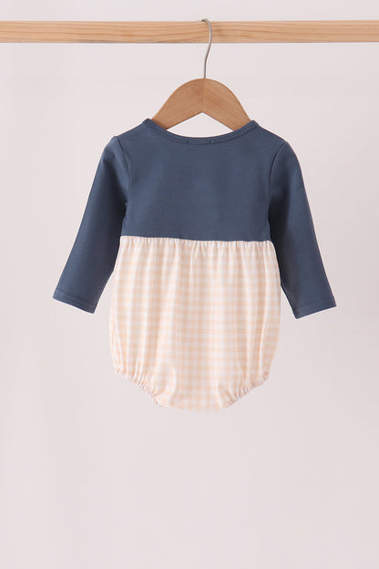 Navy sweet as pie embroidery gingham bubble