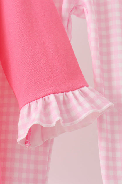 Pink sweet as pie embroidery ruffle pants set
