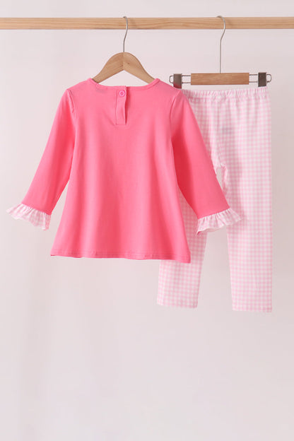 Pink sweet as pie embroidery ruffle pants set