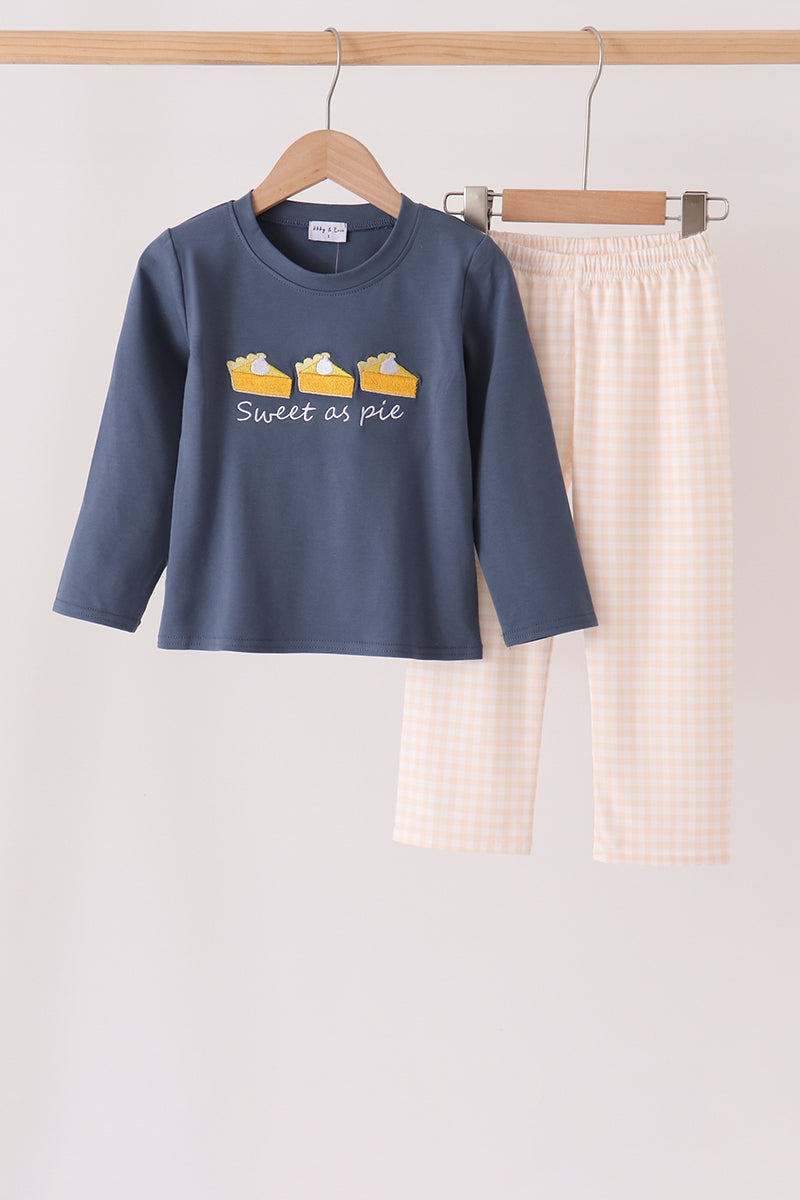 Navy sweet as pie embroidery pants Set