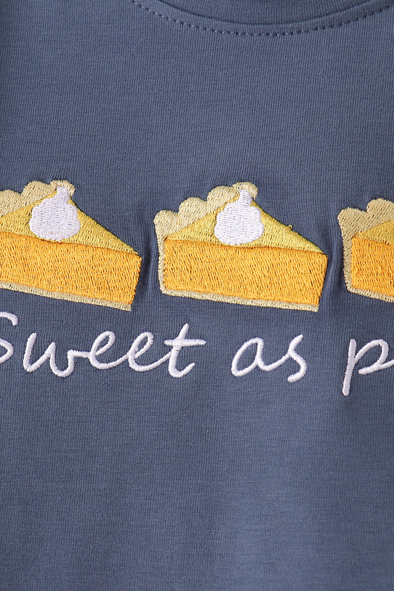 Navy sweet as pie embroidery pants Set