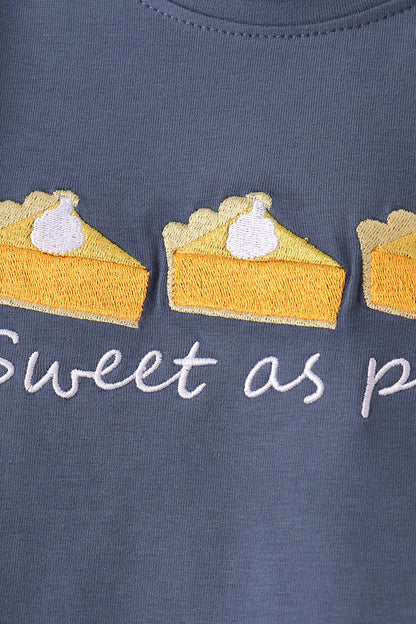 Navy sweet as pie embroidery pants Set