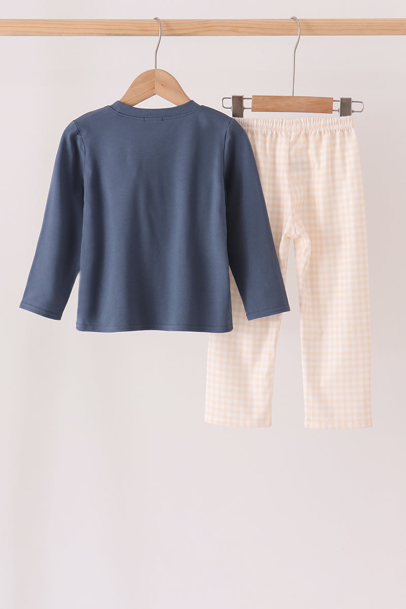 Navy sweet as pie embroidery pants Set