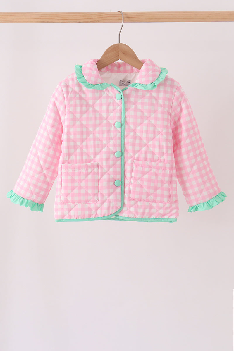 Pink hydrangea gingham ruffle jacket
