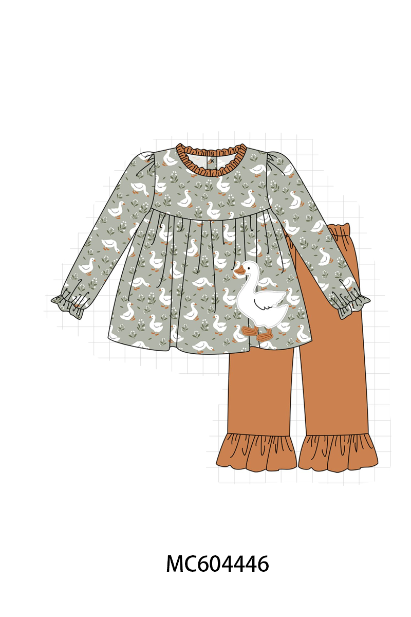 Grey goose applique ruffle pants set