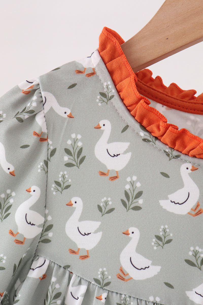 Grey goose applique ruffle dress