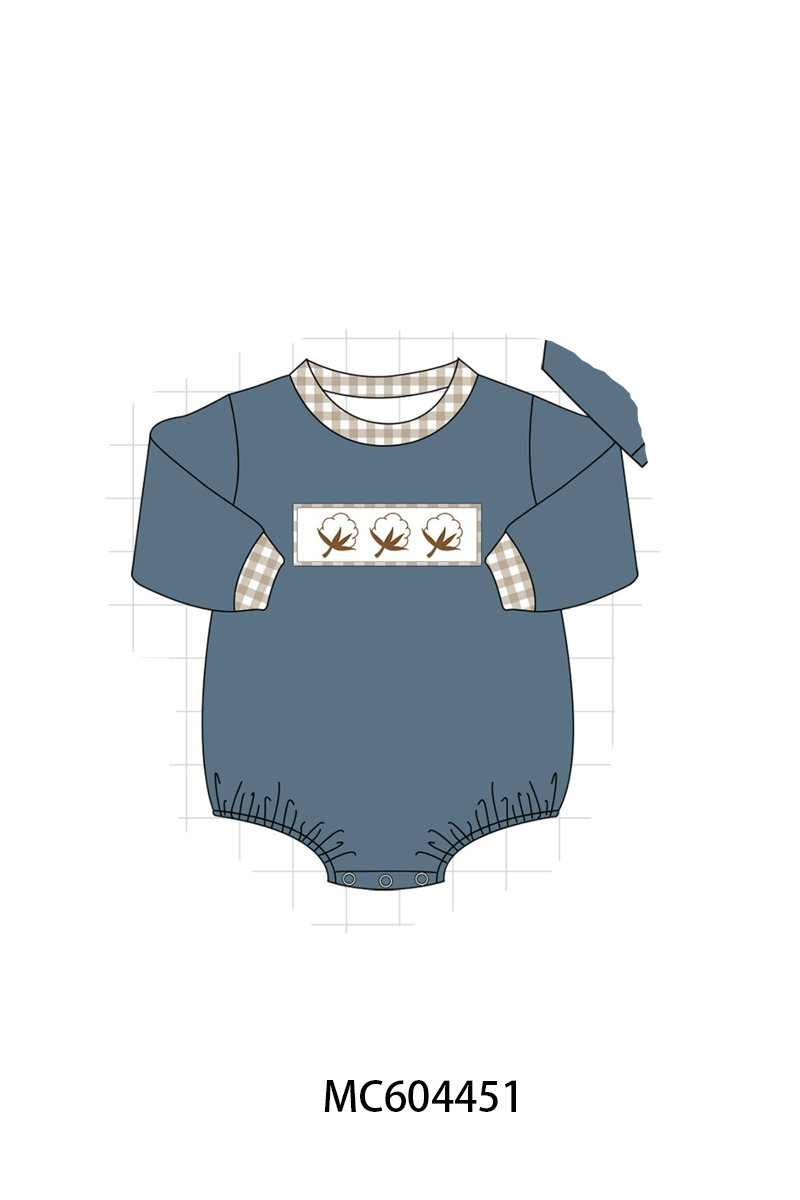 Teal cotton embroidery gingham bubble