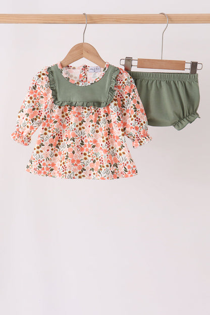 Green floral ruffle bloomer set