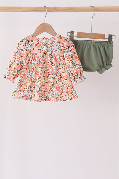 Green floral ruffle bloomer set