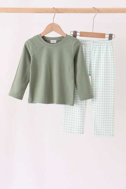 Green Gingham Pants Set