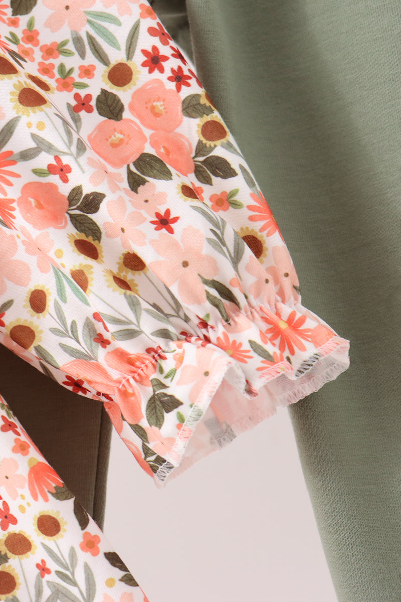 Green Floral Ruffle Pants Set