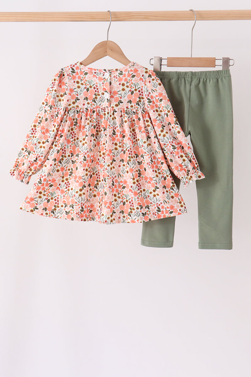 Green Floral Ruffle Pants Set