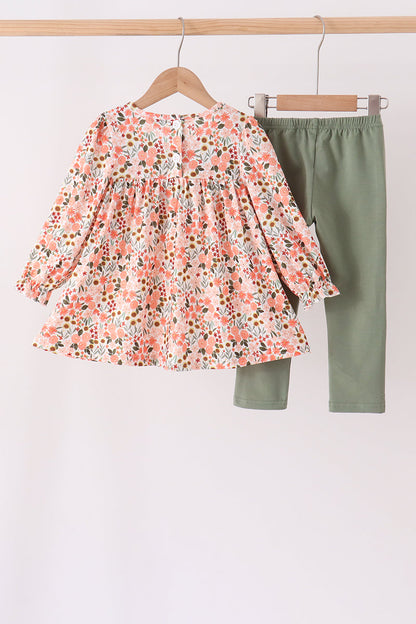 Green Floral Ruffle Pants Set