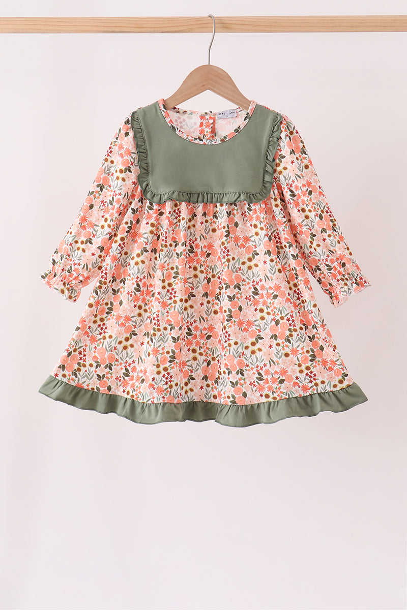 Green Floral Ruffle Dress