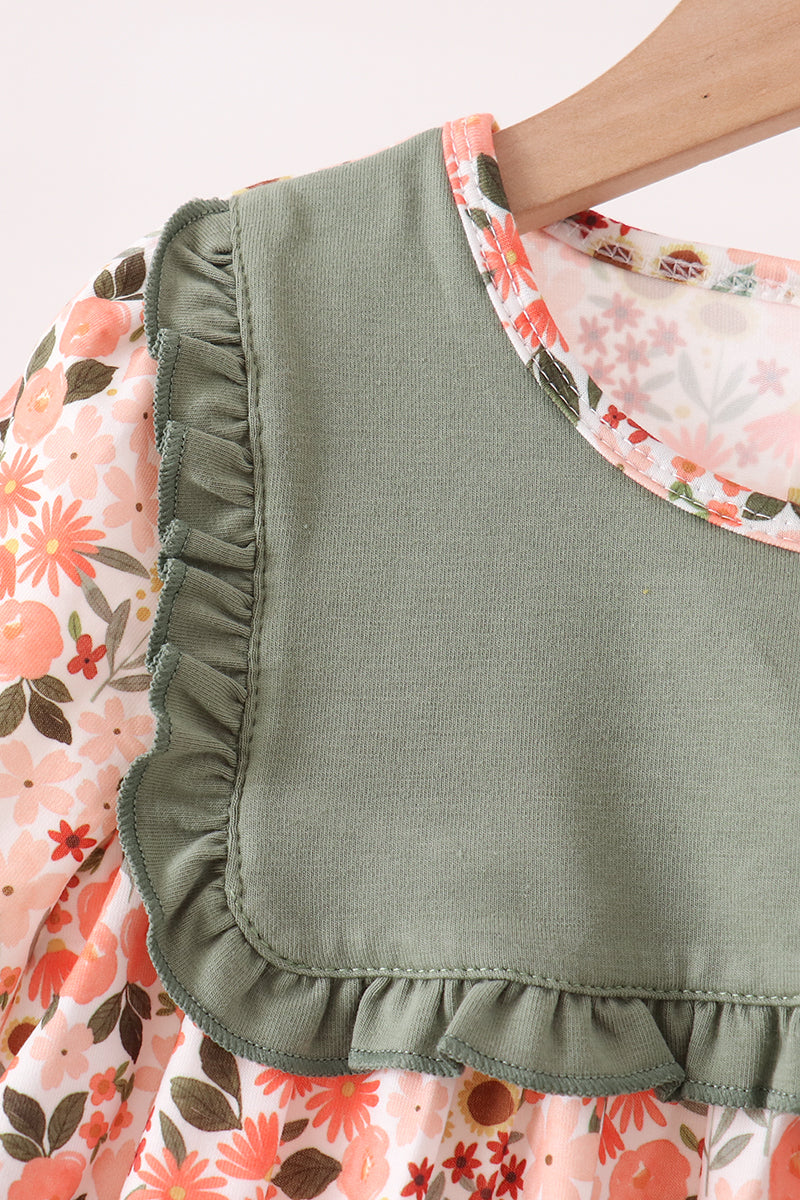 Green Floral Ruffle Dress