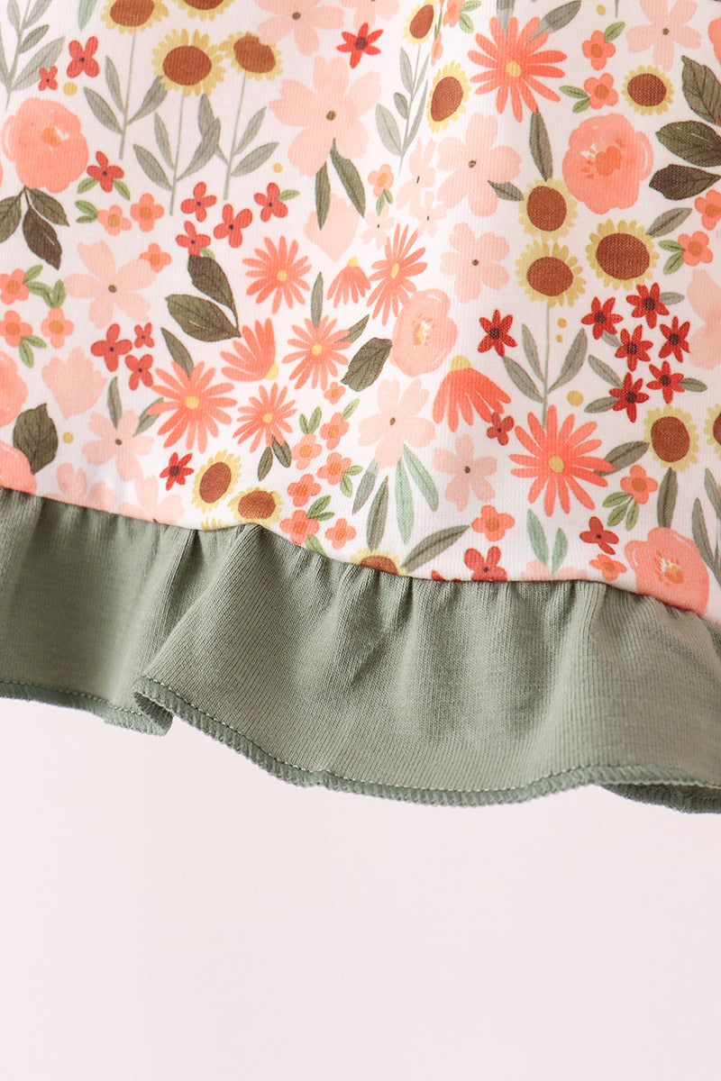 Green Floral Ruffle Dress