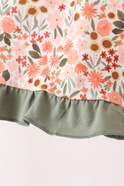 Green Floral Ruffle Dress