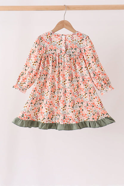 Green Floral Ruffle Dress