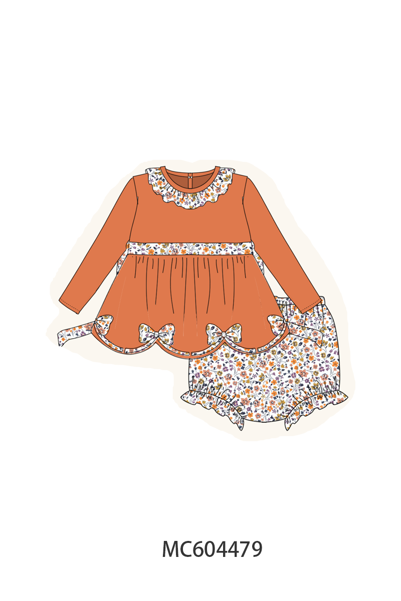 Orange floral ruffle bloomer set