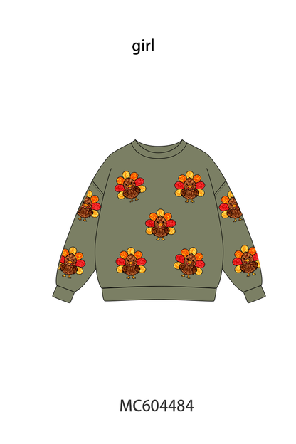 Green turkey sequin mom&me top