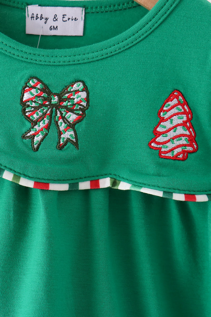 Green christmas tree bow applique ruffle bubble