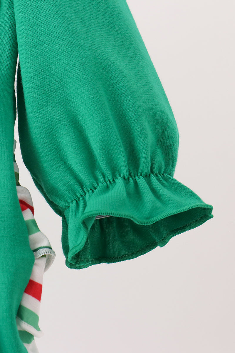 Green christmas tree bow applique ruffle bubble