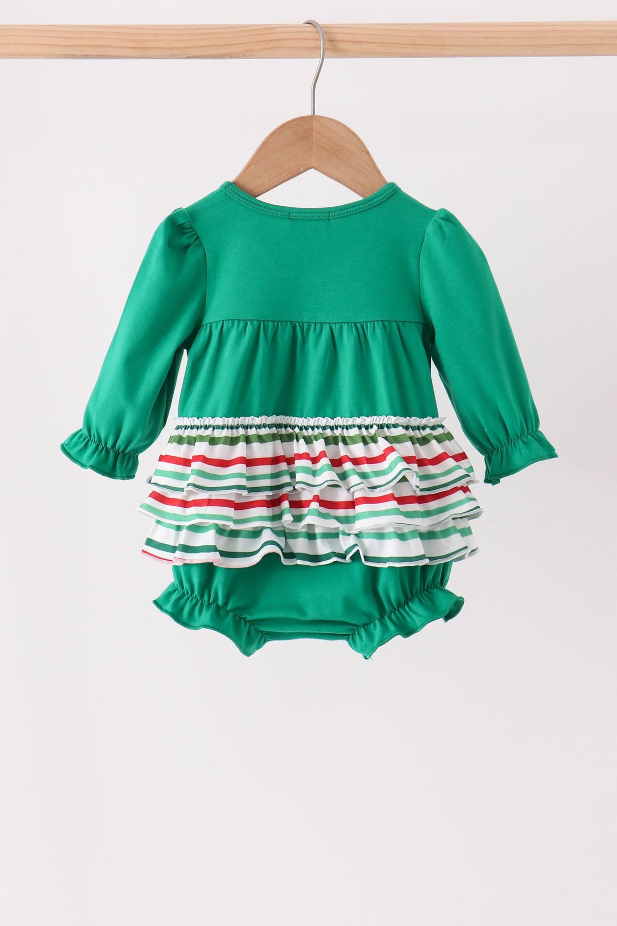 Green christmas tree bow applique ruffle bubble