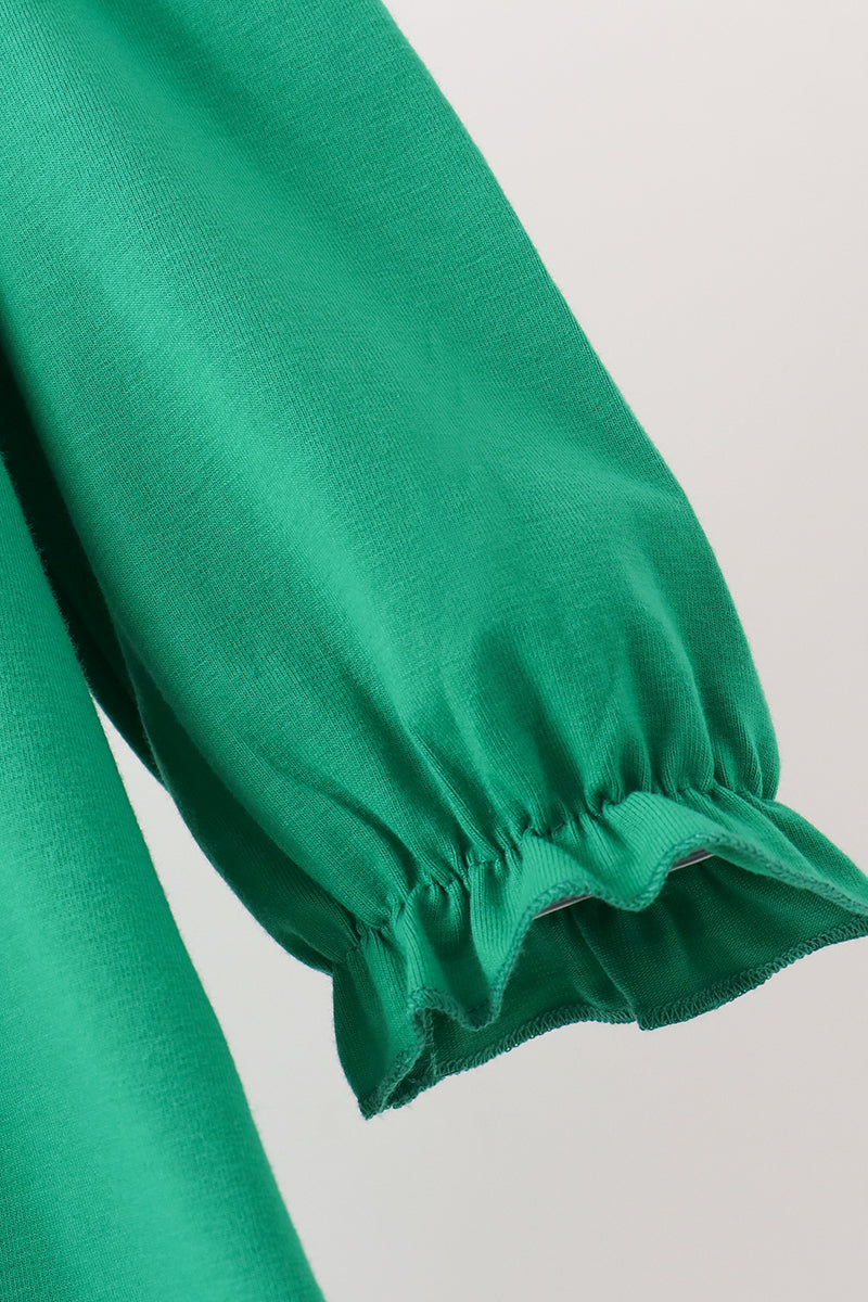 Green christmas tree bow applique dress