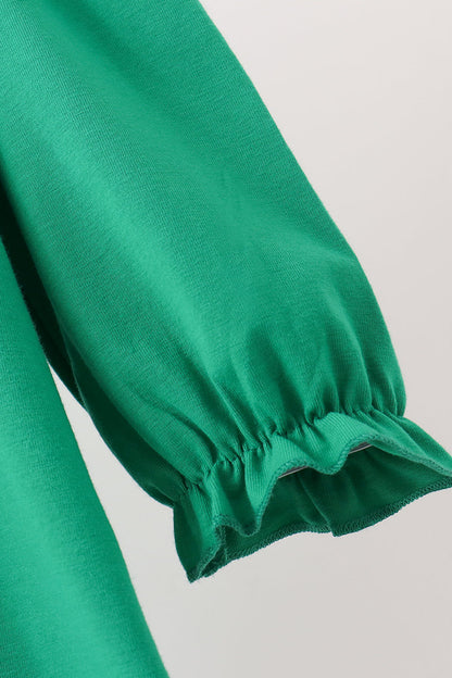 Green christmas tree bow applique dress