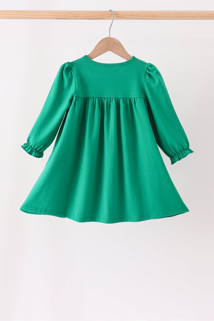 Green christmas tree bow applique dress