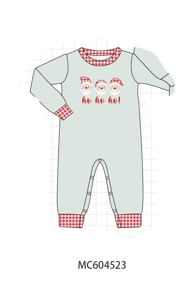 Sage santa applique gingham romper